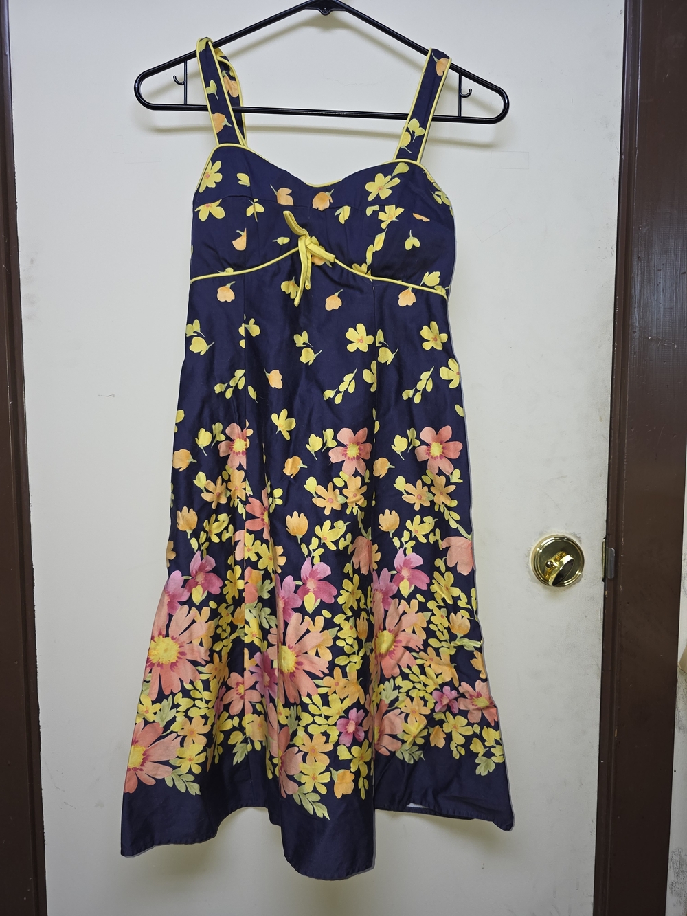 madison leigh Navy Floral Sundress with Yellow and Pink Blooms